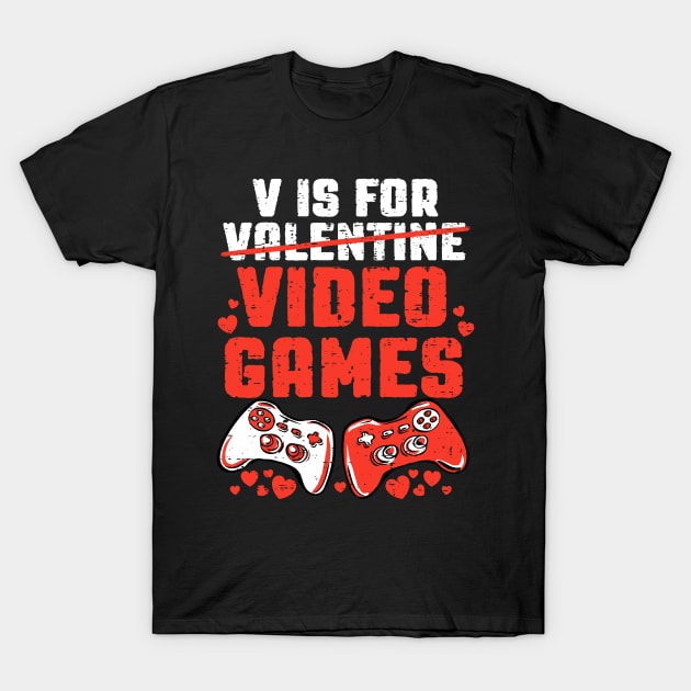 V is for Video Games Funny Valentine T-Shirt by Rosiengo